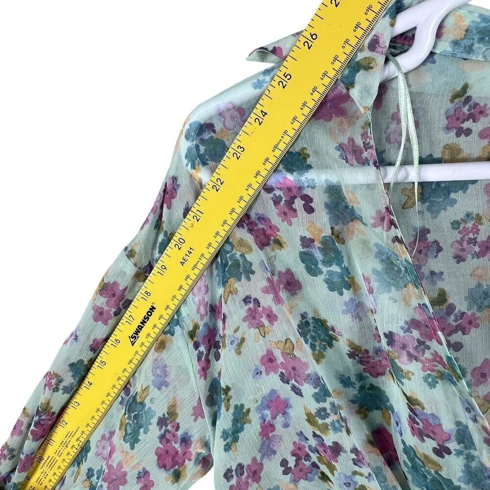 Zara NWT Womens S Floral Wrap Blouse Bell Sleeves Fairy Pastel Chiffon Crop Top - Picture 11 of 15